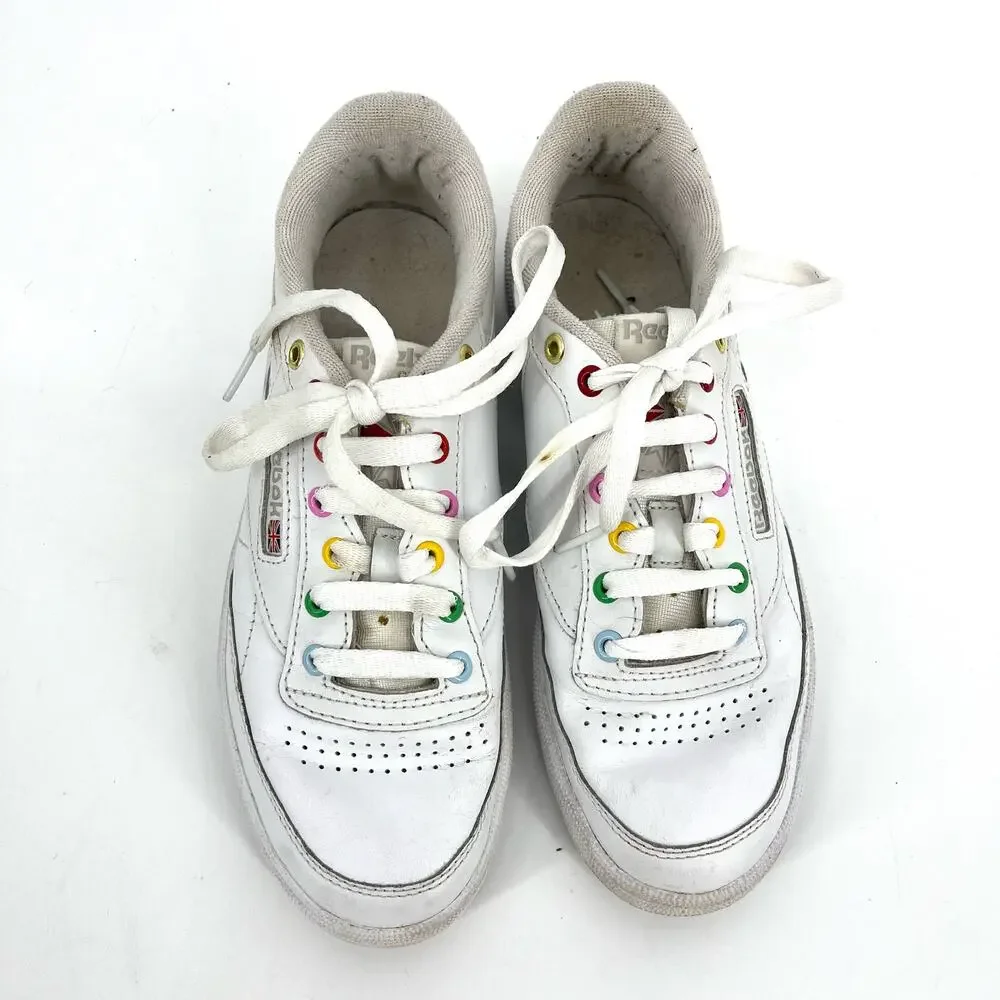 Reebok Classic White Leather Rainbow Eyelet‎ Tennis Shoes Sneakers (6)